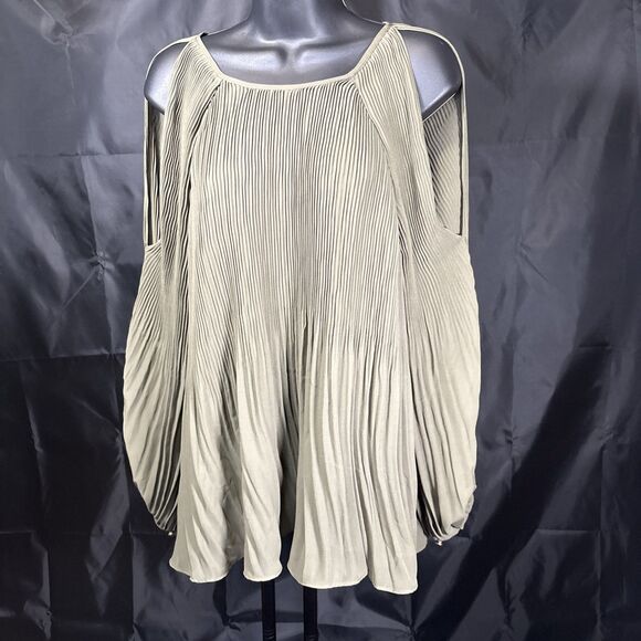 JUSTFAB Women Size M Olive Green Crew Neck Cold Shoulder Long Sleeve Blouse - Picture 10 of 14